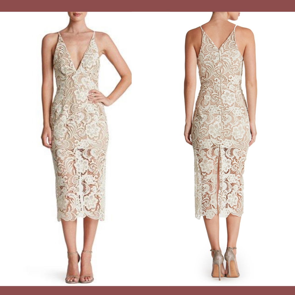 New Dress The Population 'Marie' Lace Midi Dress In Ivory/Nude [Sz Small ]